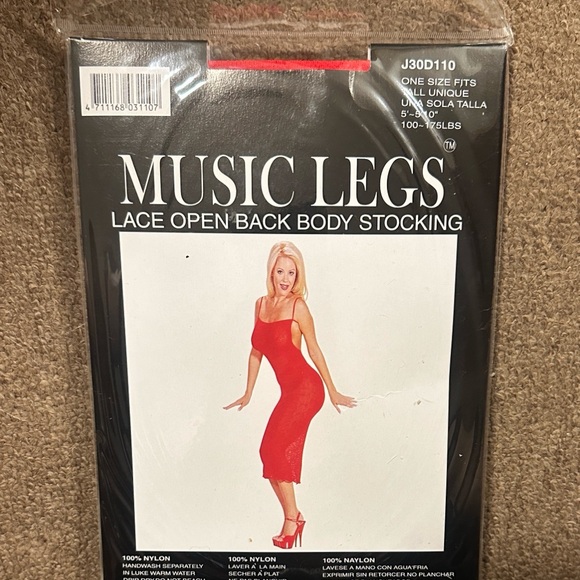 Music Legs Red Lace Body Stocking - Picture 7 of 10